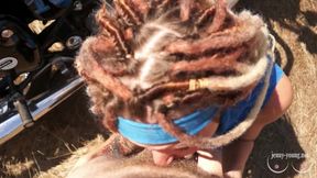 Outdoor blowjob and footjob with dreadlocks girl  Cum on face