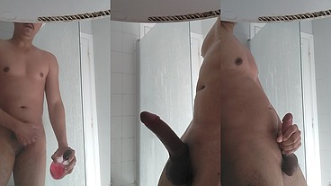 Handsome man with a big dick shaving