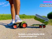 Kati crushing crush trample in fishnet tights crushes a big tractor, everything is completely broken