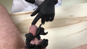 The nurse takes the sperm for analysis. MILF with natural tits  hand job. Cum on tits.