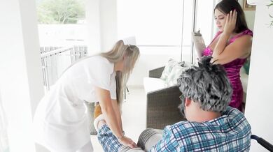 Kourtney_love and Sara Blonde Agree to fuck a Naughty old man for his Herency