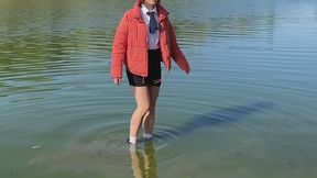Boots with socks in the river!