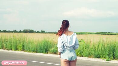 Doroga: Jeny Smith solo naked on the road. Teasing you