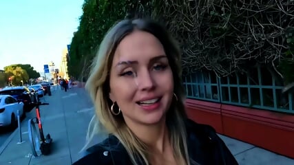 Horny Cumwalk In Leather Jacket In Public