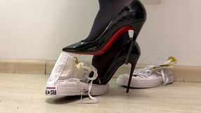 Louboutin so Kate 120 converse crush, ruined all star converse, Louboutins stomping and ripping converse, high heels crush, converse destruction