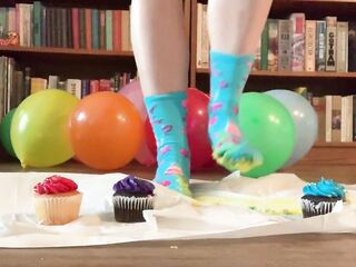 Birthday Cupcake Food Stepping/Crushing in Socks
