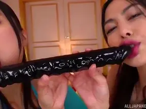 Usui Saryuu's Lesbian Bliss with Massive Double-Sided Dildo Playtime