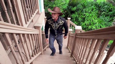 Old cowboy stranger ravaging pussy of a home alone southern teen blonde with small tits