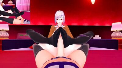 Watch this classy babe in black stockings give a perverted footjob in this erotic hentai video