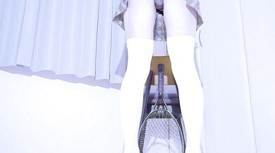 Thick thighs shaking under tennis racket squishy kicks squirt