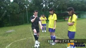 japanese football player gets bush and mouth fucked by her coaches