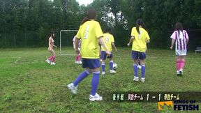 japanese football player gets bush and mouth fucked by her coaches