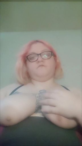 Amputated Fat BBW Playing with Her Huge Tits - Amateur Slow Motion