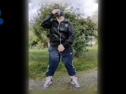 Adidas Pup pawing off outdoors sniffing Nike TN