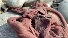 Goddess Shows You Her Messy Nylon Feet Close Ups in Torn Pantyhose on the River Bank