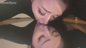 Make out POV in mirror with Long Tongue