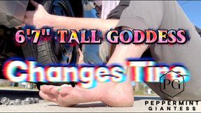 6’7” Tall Amazon Goddess Changes her Tire - Big Feet in Frame