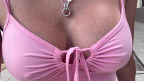 Italia Hot Big Tits MILF Artemisia Love Walking Around La Showing Her Juicy Boobs in a Pink Dress