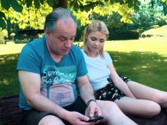 Petite teen fucked hard by grandpa on a picnic outdoors