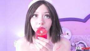 ”legal teen with blue eyes & small boobies is waiting for your cum & she's playing with sexy wax on her body.”