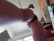 Sexy naked latina in the kitchen. Brunette hairy pussy, big ass, big tits.