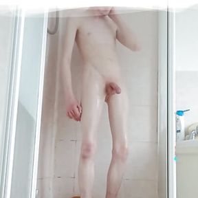 Hung bi chav shaggiing a sex toy while fully nude in the shower hard as fuck with big cum load