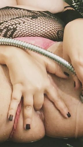 Horny wife with an enema and anal beads in her tight ass.