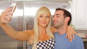 Smiling big-boobed blonde Paisley Porter fucks in the kitchen