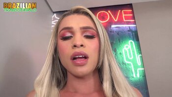 Cute Blonde Brazilian Tgirl Teases with Big Tits and Ass