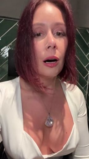 Desperate MILF pees into the toilet - can she make it in time or does she pee herself?