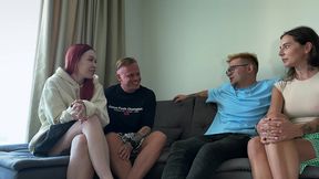 first time swingers swap wives for wild hotel bed share fuck till cumshot