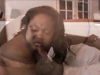 Before getting a taste of cum the BBW satisfies her ebony cunt with his BBC