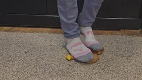 Chrissy in puma socks vs squishy guy