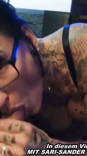 German big tits tattoo milf at amateur homemade POV blowjob   Clip 1