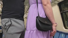Almost Seen by Subway Passengers When She Touch Stranger's Dick Through Pants