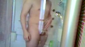 having a shower