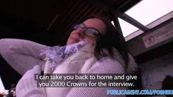 Pierced brunette rides a big cock in public POV