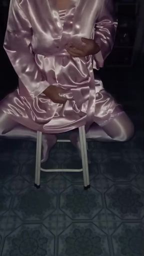 Masturbation in pink satin