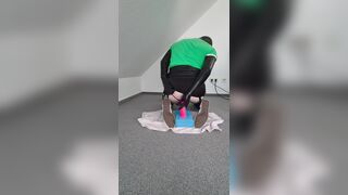Slave tucks giant faux-cock deep into his butt