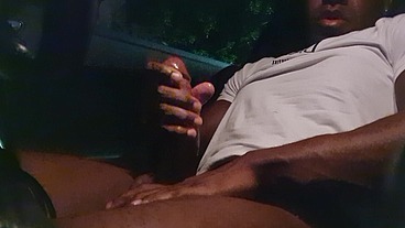 Jerking off in the car with cumshot