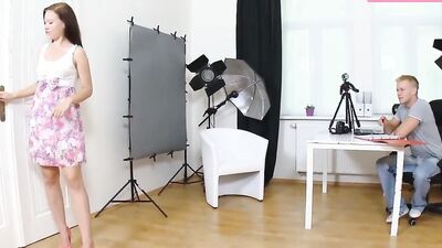 Shy student at the first porn casting