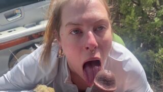 Public of amateur redhead PAWG sucking dick