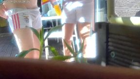 redhead boy tries to pee in a bottle hiding from his friend. caught, it ends up in watersports and a gay blowjob