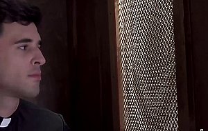 Priest instructs twink to stick his cock through a hole