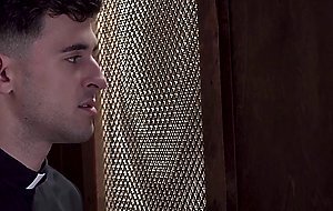 Priest instructs twink to stick his cock through a hole