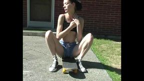 zoe amateur skater shows her pierced nipples & flashes pussy
