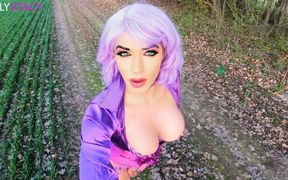 Horny Sissy Malvina Got Lost in the Forest with Huge Chubby Dildo