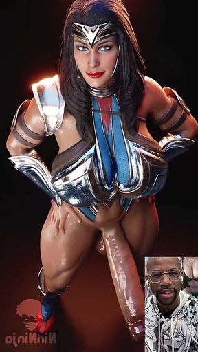 Transgender Wonder Woman Waves Her Tasty Moist Cock in Front of Your Face