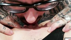 ”BLONDE TATTOOED SLUT BABY SID PLAYS WITH HER SNATCH WHILE HER BF FUCKS HER ASS”