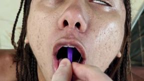 Submissive Restrained and Deepthroated with a Pussy Vibrator
